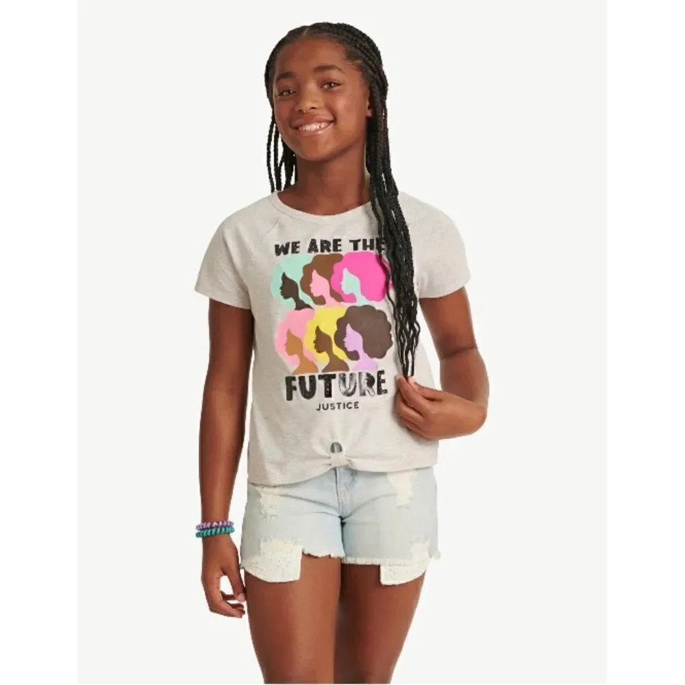Justice Girls Lightweight Knot Front Graphic T-Shirts 2-Pack Size L (12/14)